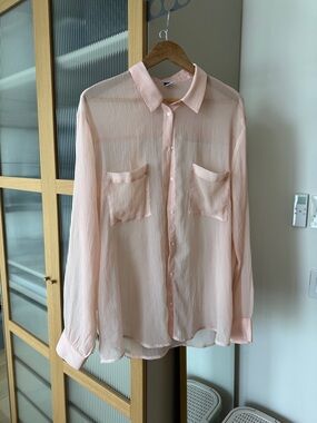 Old Navy Pink Sheer Button-Up Shirt